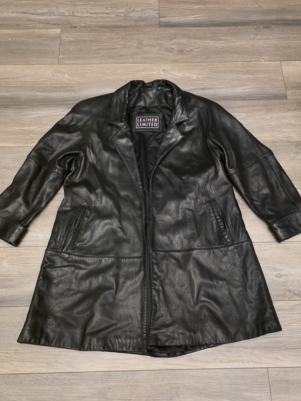 Vtg Leather Limited Black Leather Blazer Jacket Open Front Coat Size XS